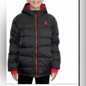 Spyder Kids Puffer Jacket in Black with Red Details